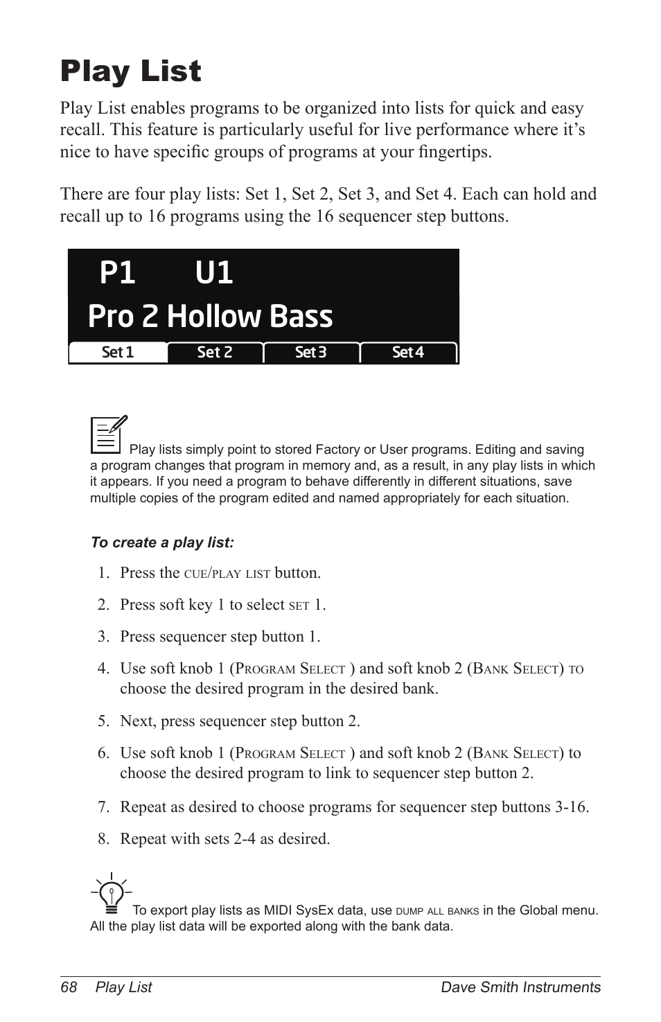 Play list, P1 pro 2 hollow bass u1 | Dave Smith Instruments PRO 2 User Manual | Page 78 / 152