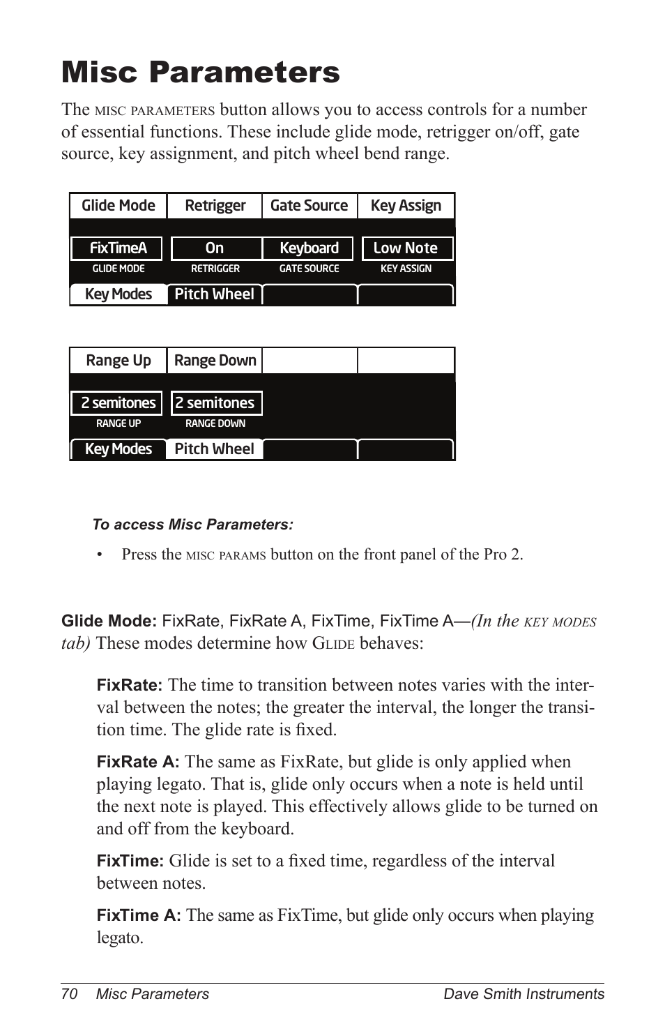 Misc parameters, Tab) these modes determine how g, Behaves | Dave Smith Instruments PRO 2 User Manual | Page 80 / 152