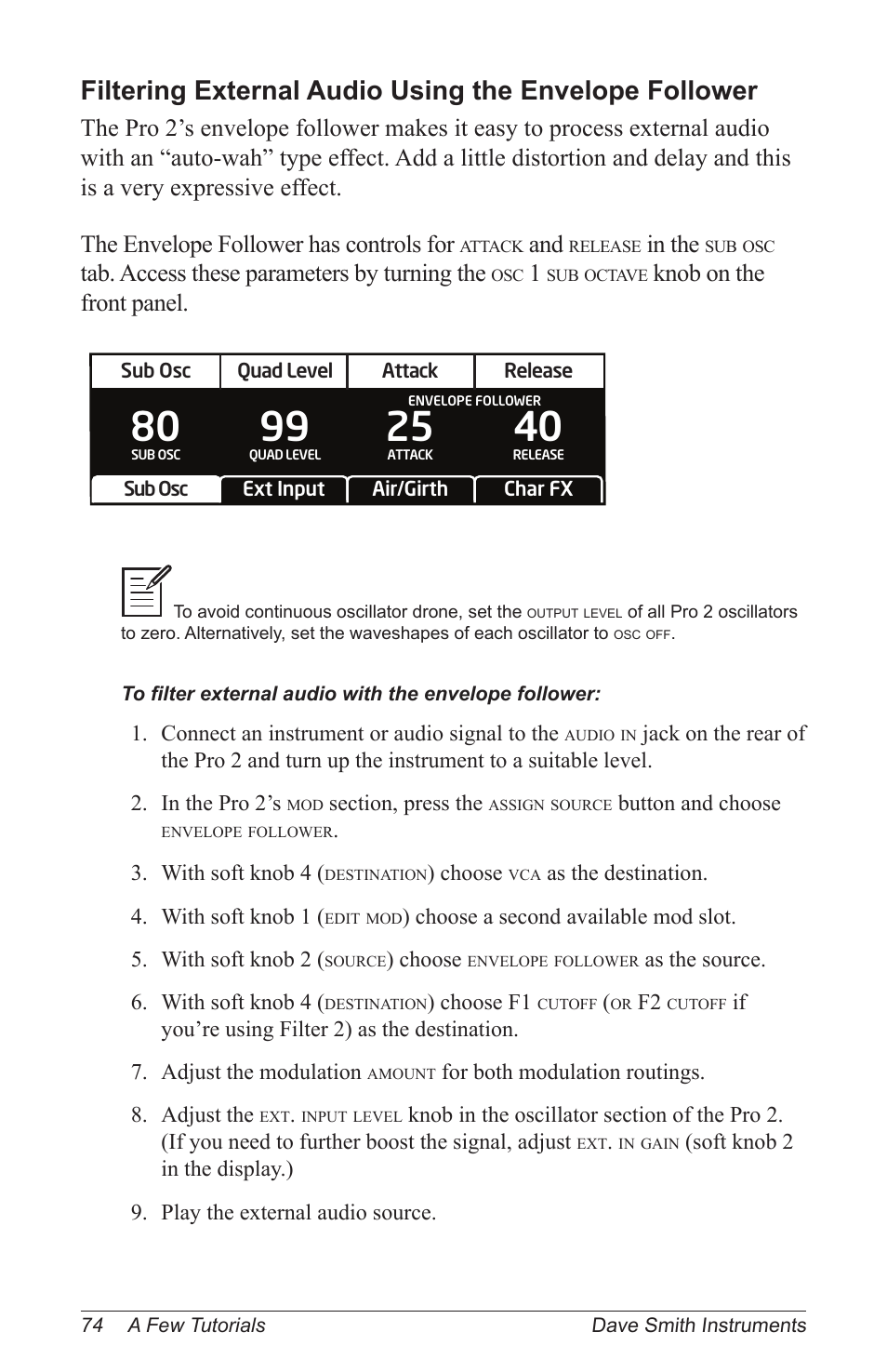 Tab. access these parameters by turning the, Knob on the front panel | Dave Smith Instruments PRO 2 User Manual | Page 84 / 152