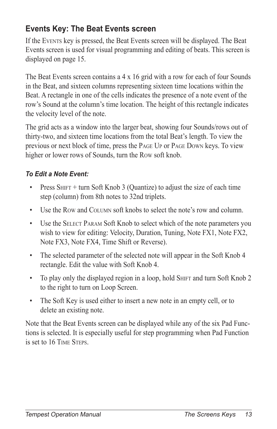 Events key: the beat events screen | Dave Smith Instruments TEMPEST User Manual | Page 23 / 90