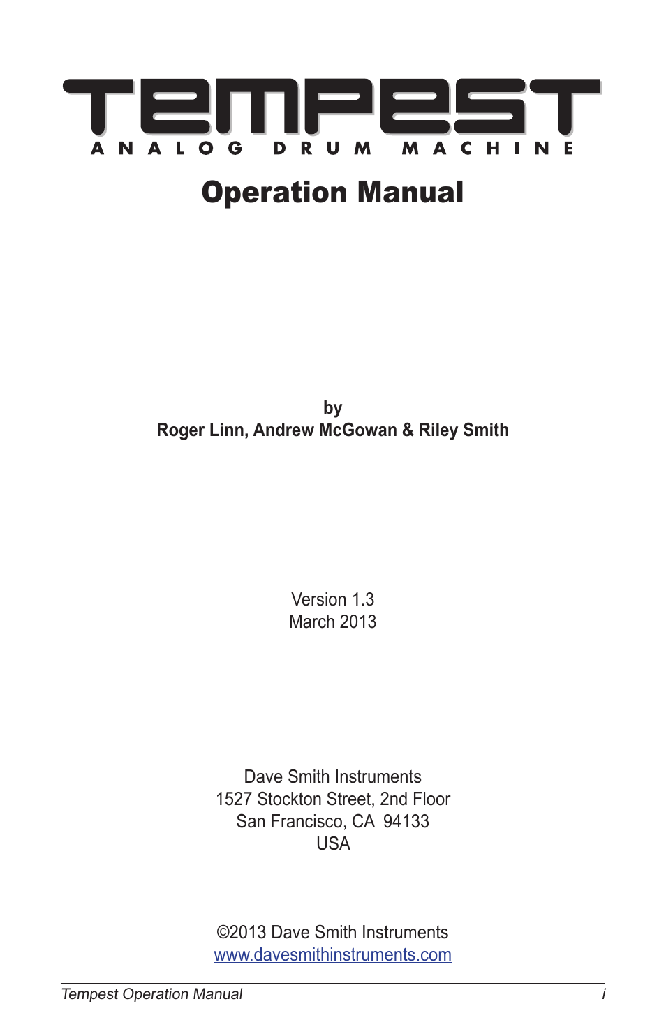 Operation manual | Dave Smith Instruments TEMPEST User Manual | Page 3 / 90