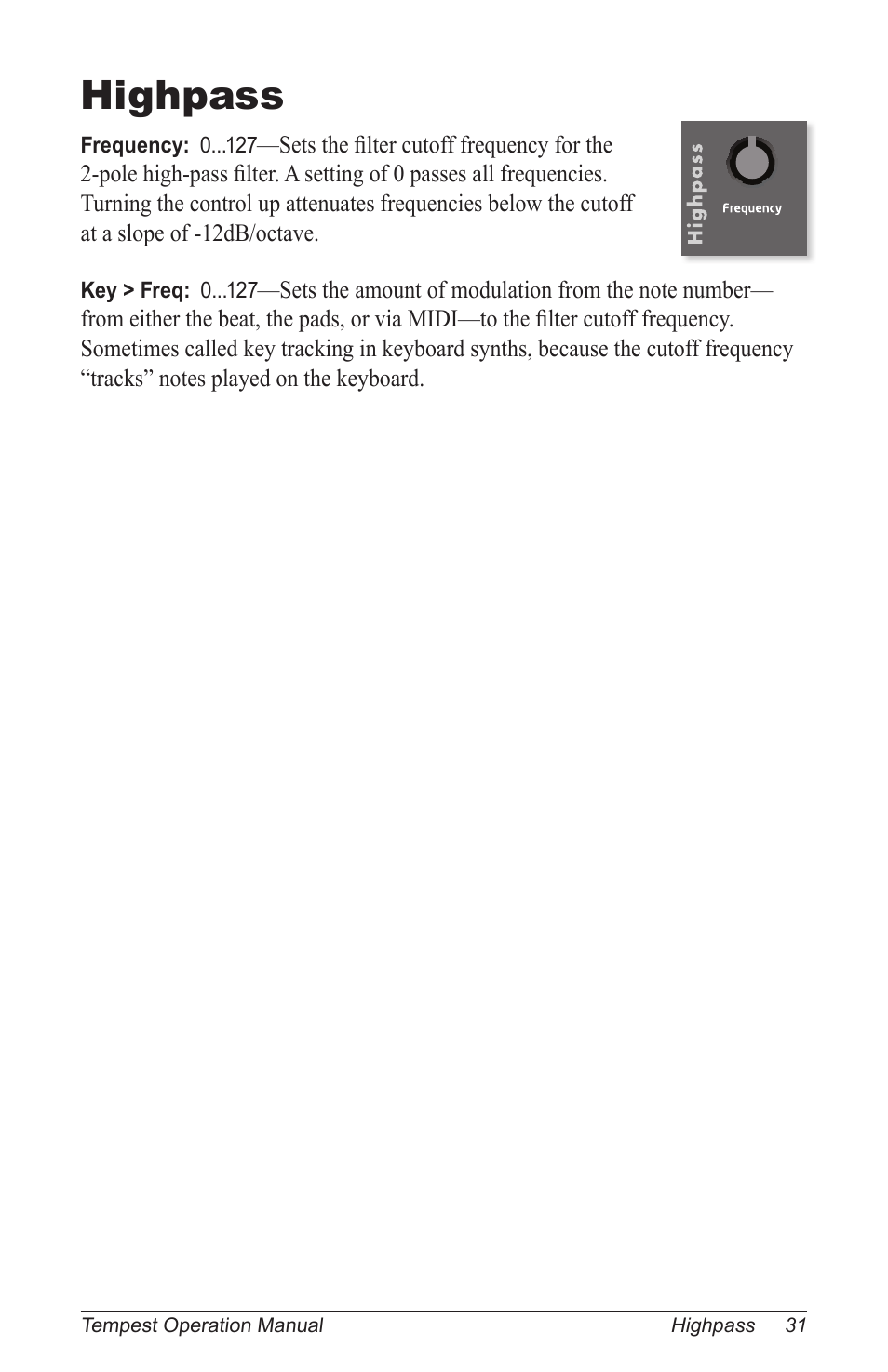 Highpass | Dave Smith Instruments TEMPEST User Manual | Page 41 / 90