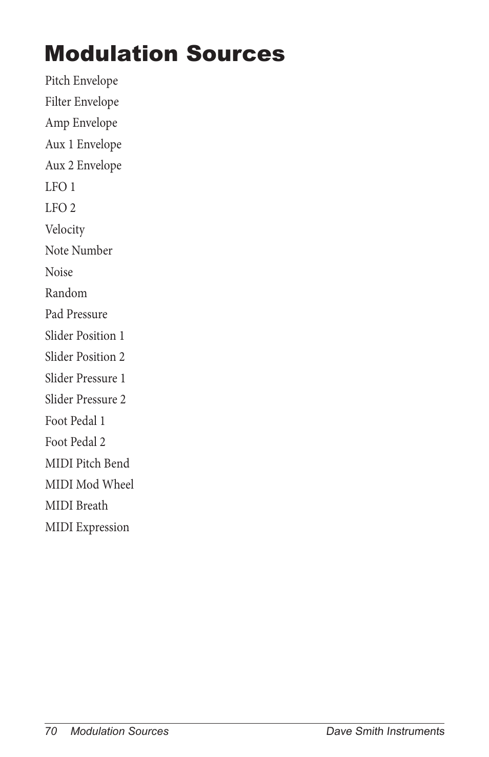 Modulation sources | Dave Smith Instruments TEMPEST User Manual | Page 80 / 90