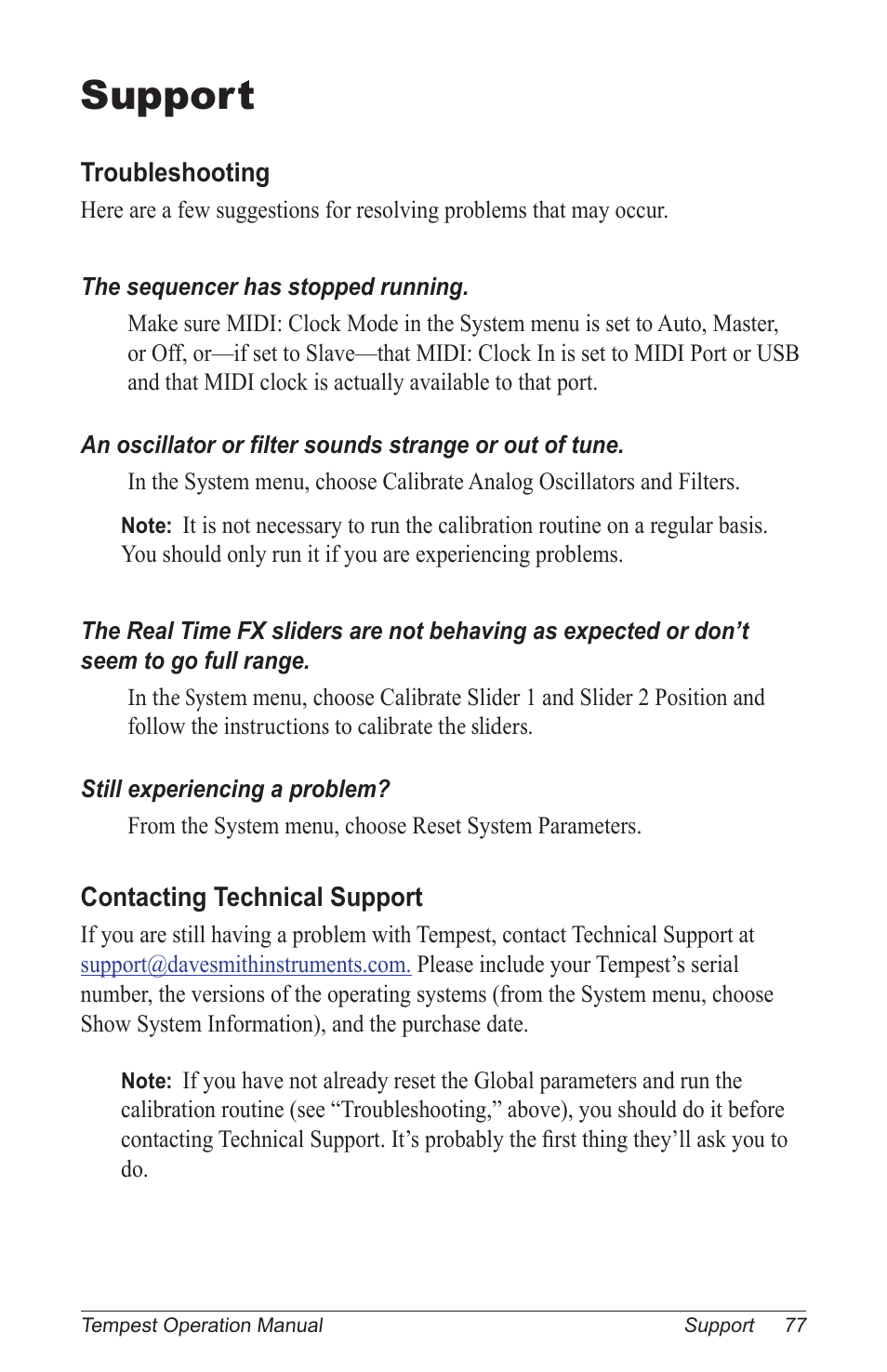 Support | Dave Smith Instruments TEMPEST User Manual | Page 87 / 90