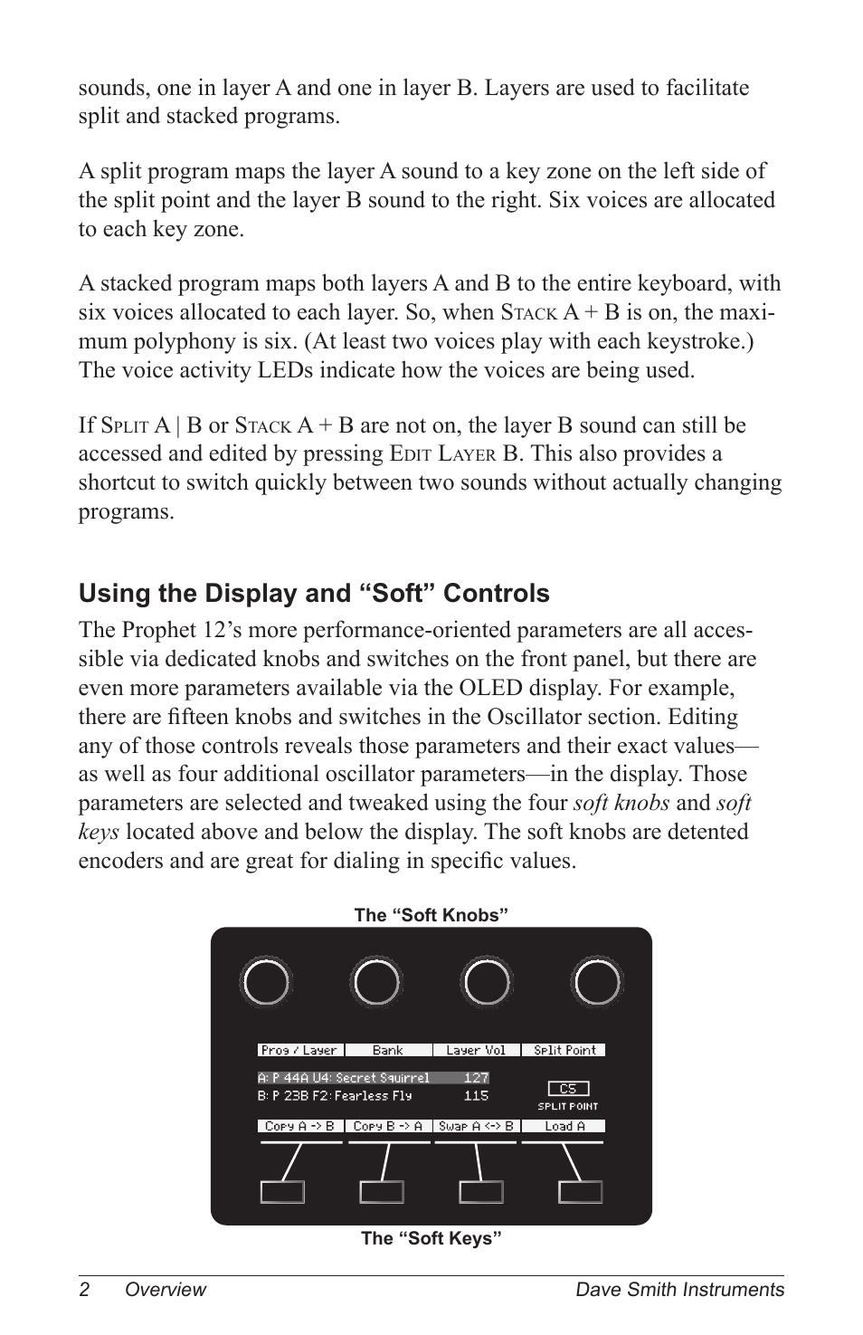 Using the display and “soft” controls | Dave Smith Instruments PROPHET 12 KEYBOARD User Manual | Page 12 / 100