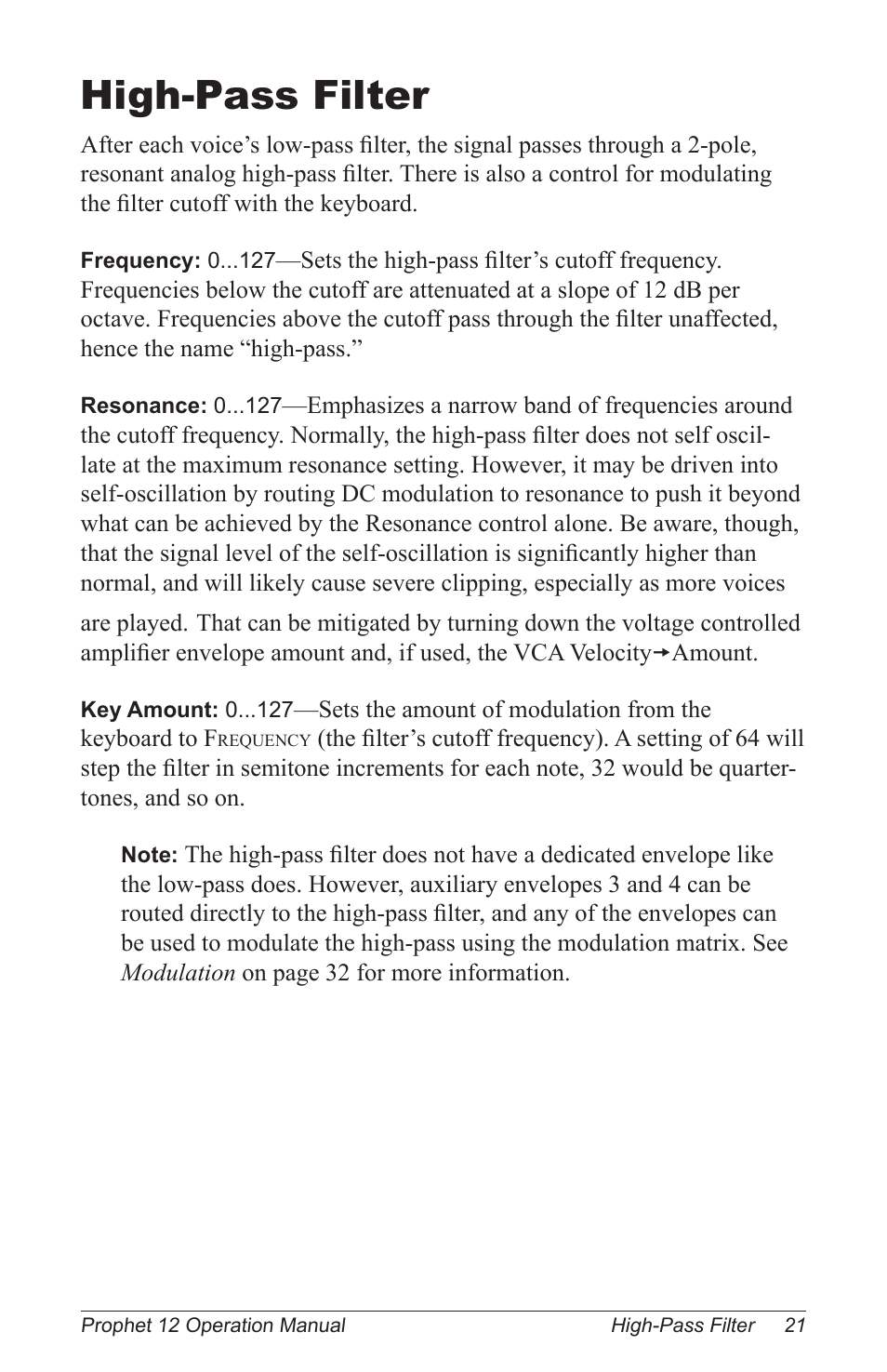 High-pass filter | Dave Smith Instruments PROPHET 12 KEYBOARD User Manual | Page 31 / 100