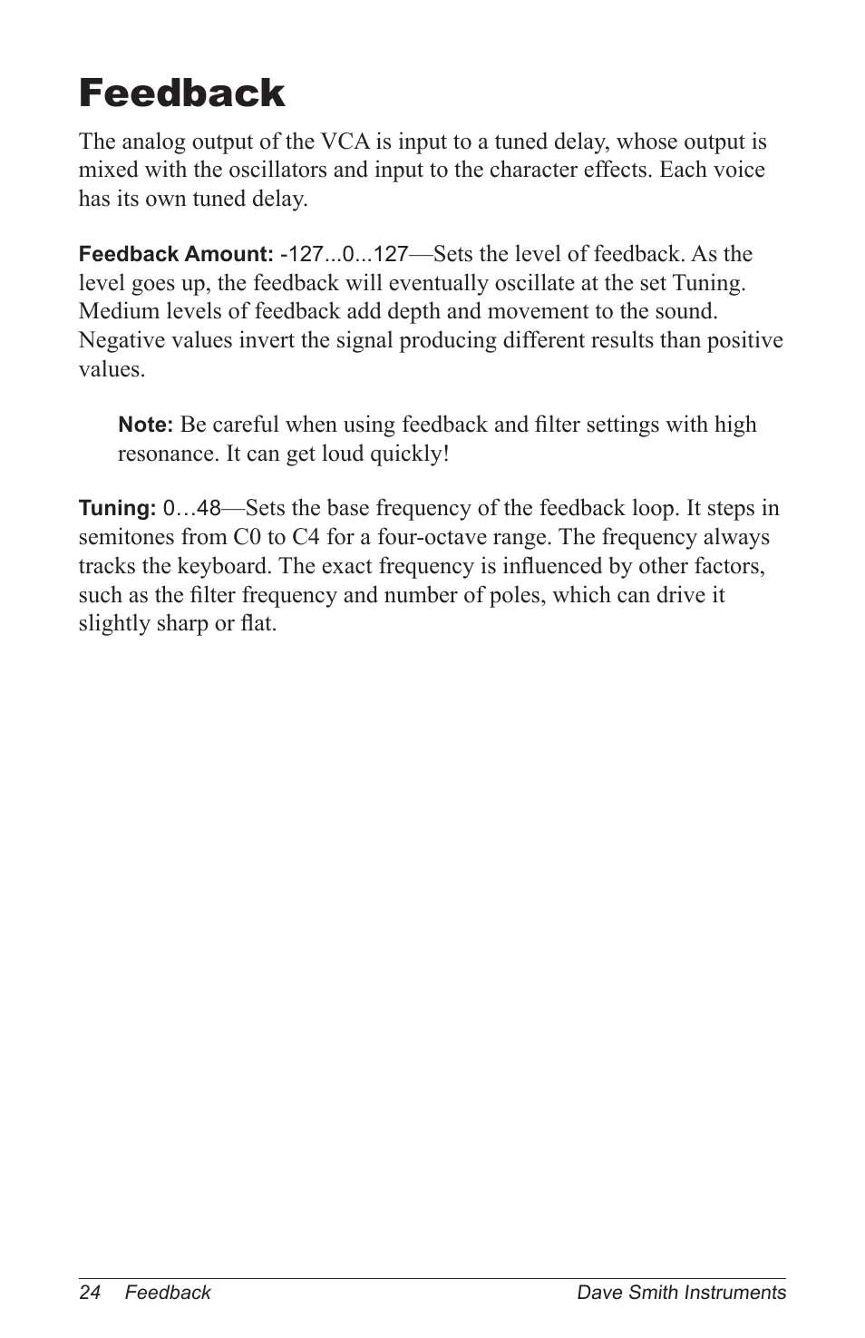 Feedback | Dave Smith Instruments PROPHET 12 KEYBOARD User Manual | Page 34 / 100