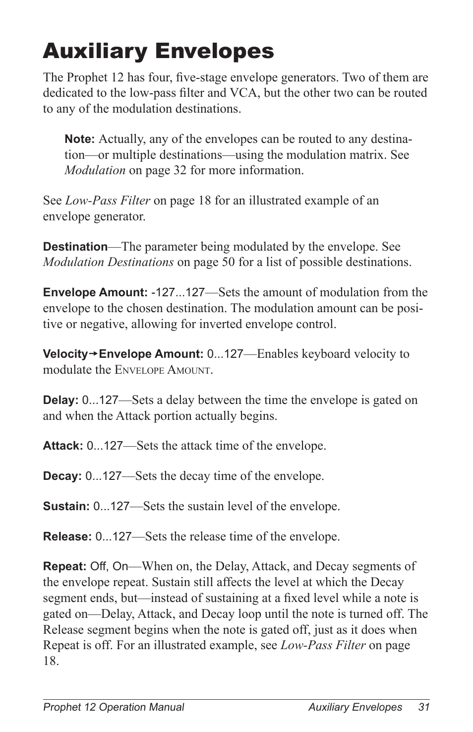 Auxiliary envelopes | Dave Smith Instruments PROPHET 12 KEYBOARD User Manual | Page 41 / 100
