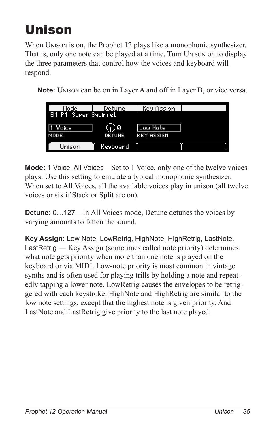 Unison | Dave Smith Instruments PROPHET 12 KEYBOARD User Manual | Page 45 / 100