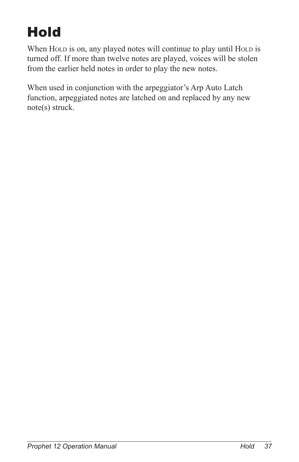 Hold | Dave Smith Instruments PROPHET 12 KEYBOARD User Manual | Page 47 / 100