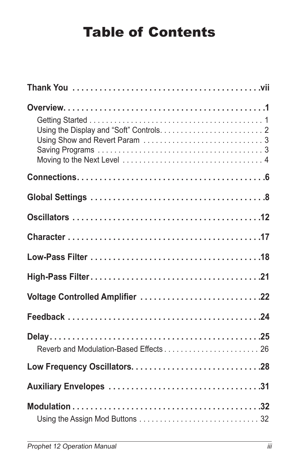 Dave Smith Instruments PROPHET 12 KEYBOARD User Manual | Page 5 / 100