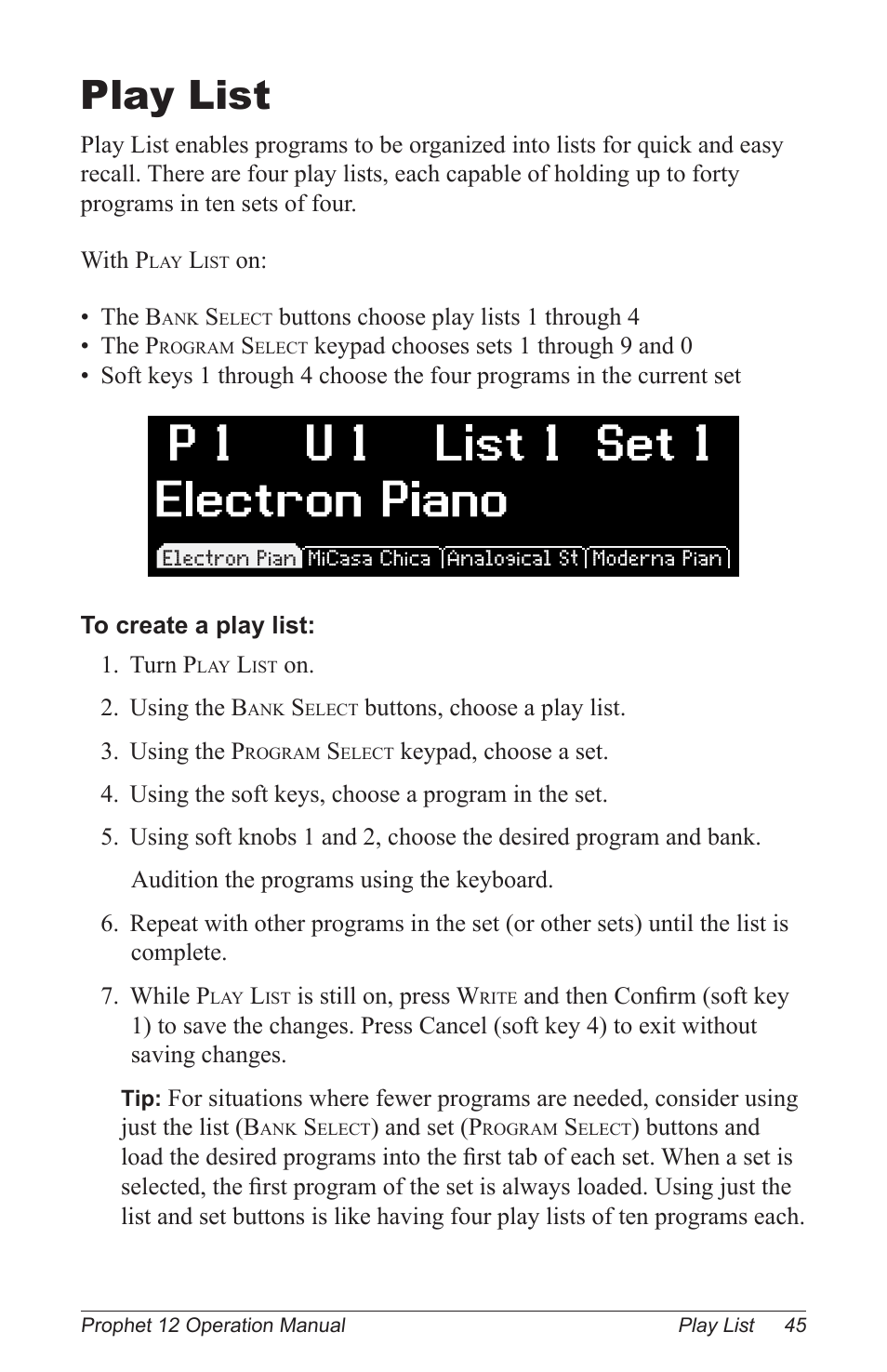 Play list | Dave Smith Instruments PROPHET 12 KEYBOARD User Manual | Page 55 / 100