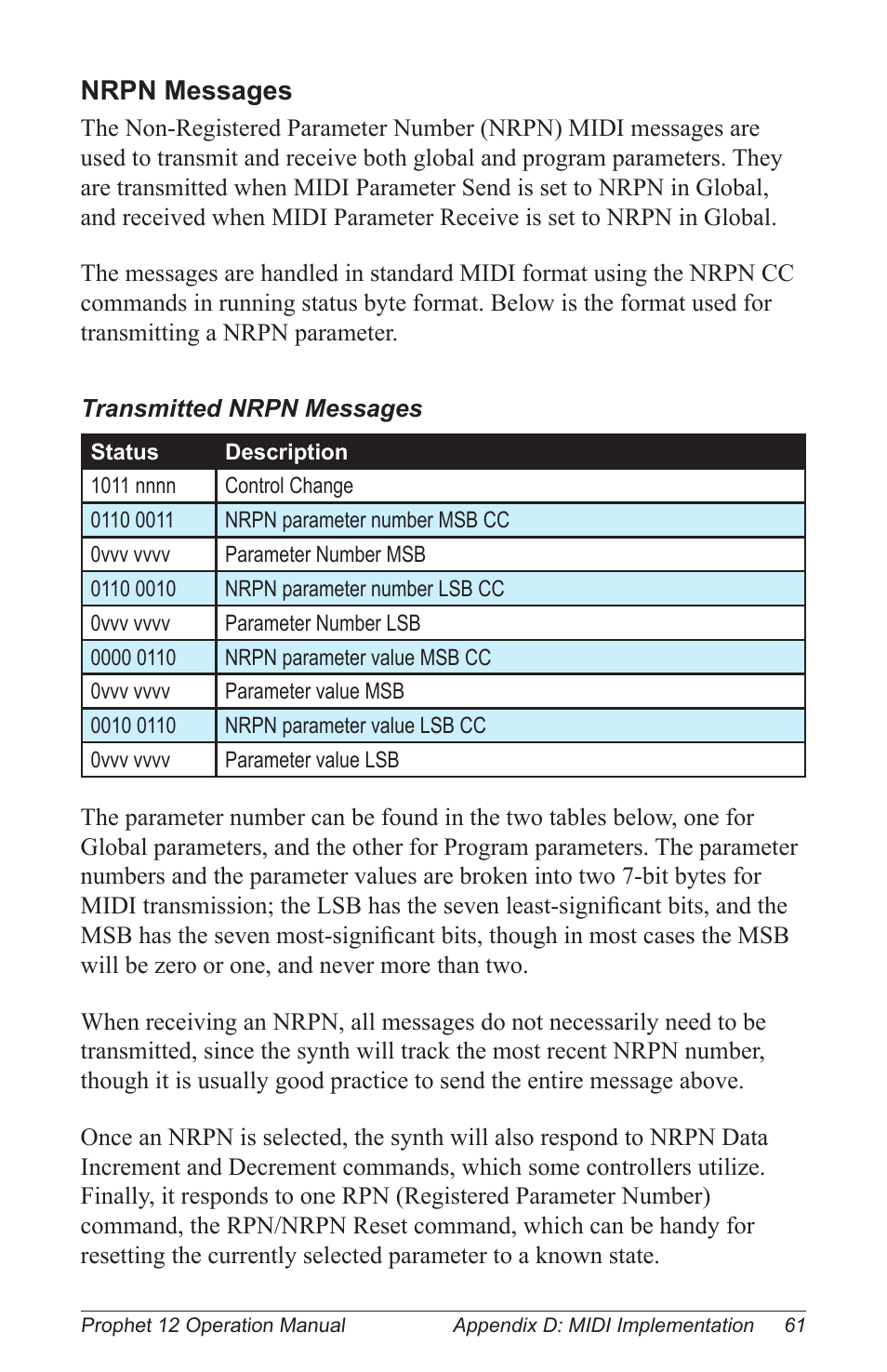 Dave Smith Instruments PROPHET 12 KEYBOARD User Manual | Page 71 / 100