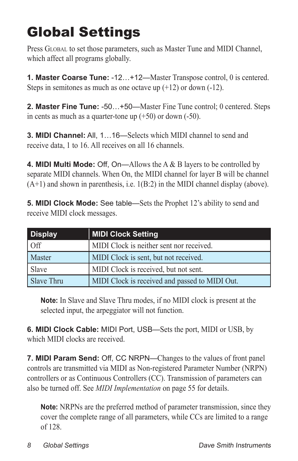 Global settings | Dave Smith Instruments PROPHET 12 DESKTOP User Manual | Page 20 / 104