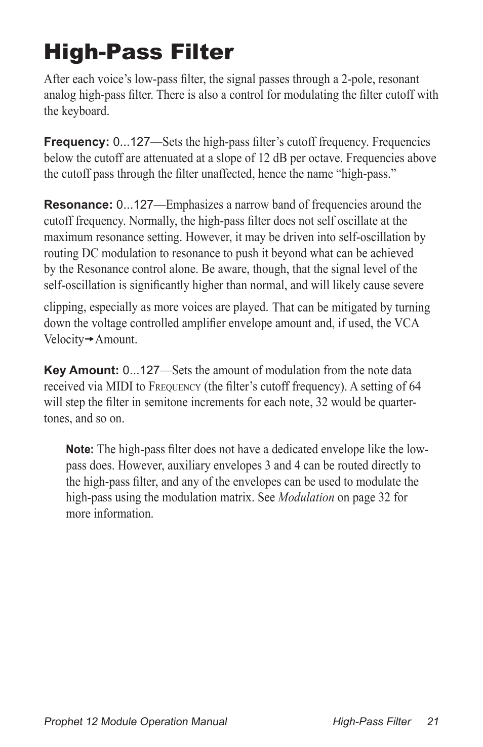 High-pass filter | Dave Smith Instruments PROPHET 12 DESKTOP User Manual | Page 33 / 104