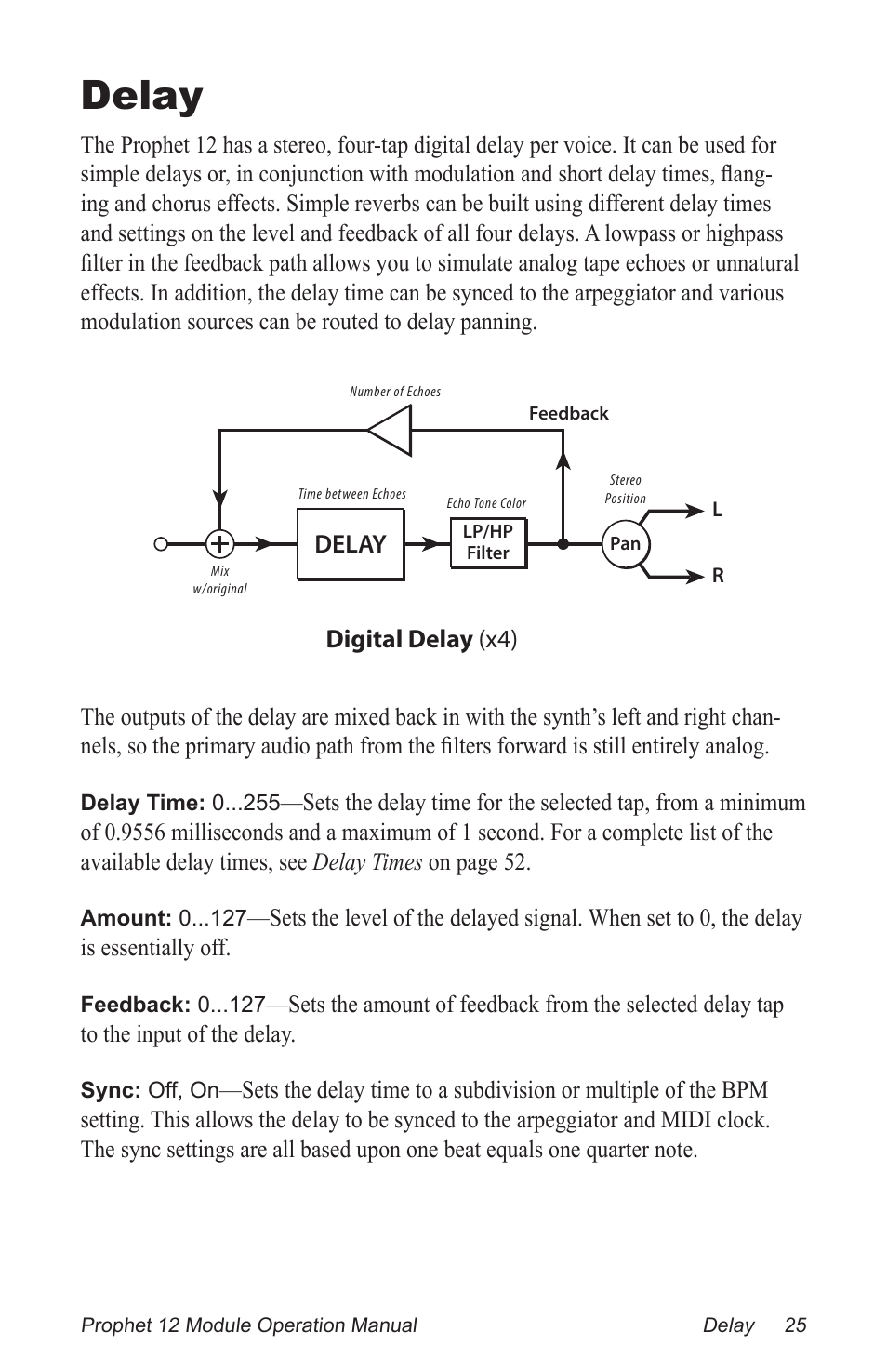 Delay, Digital delay (x4) | Dave Smith Instruments PROPHET 12 DESKTOP User Manual | Page 37 / 104