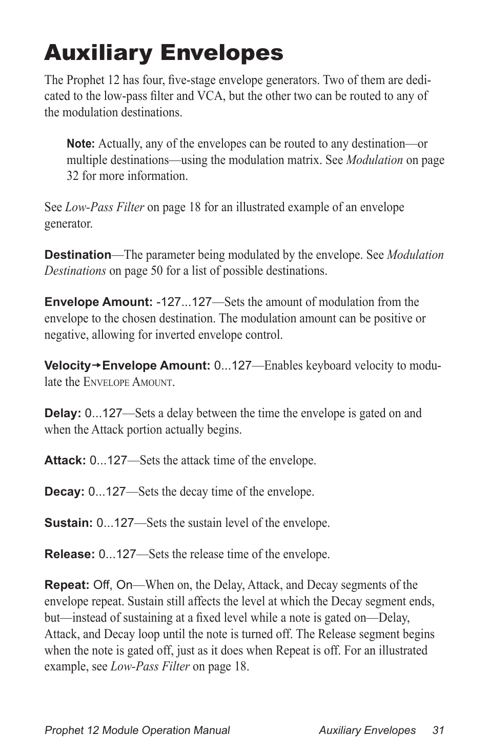 Auxiliary envelopes | Dave Smith Instruments PROPHET 12 DESKTOP User Manual | Page 43 / 104