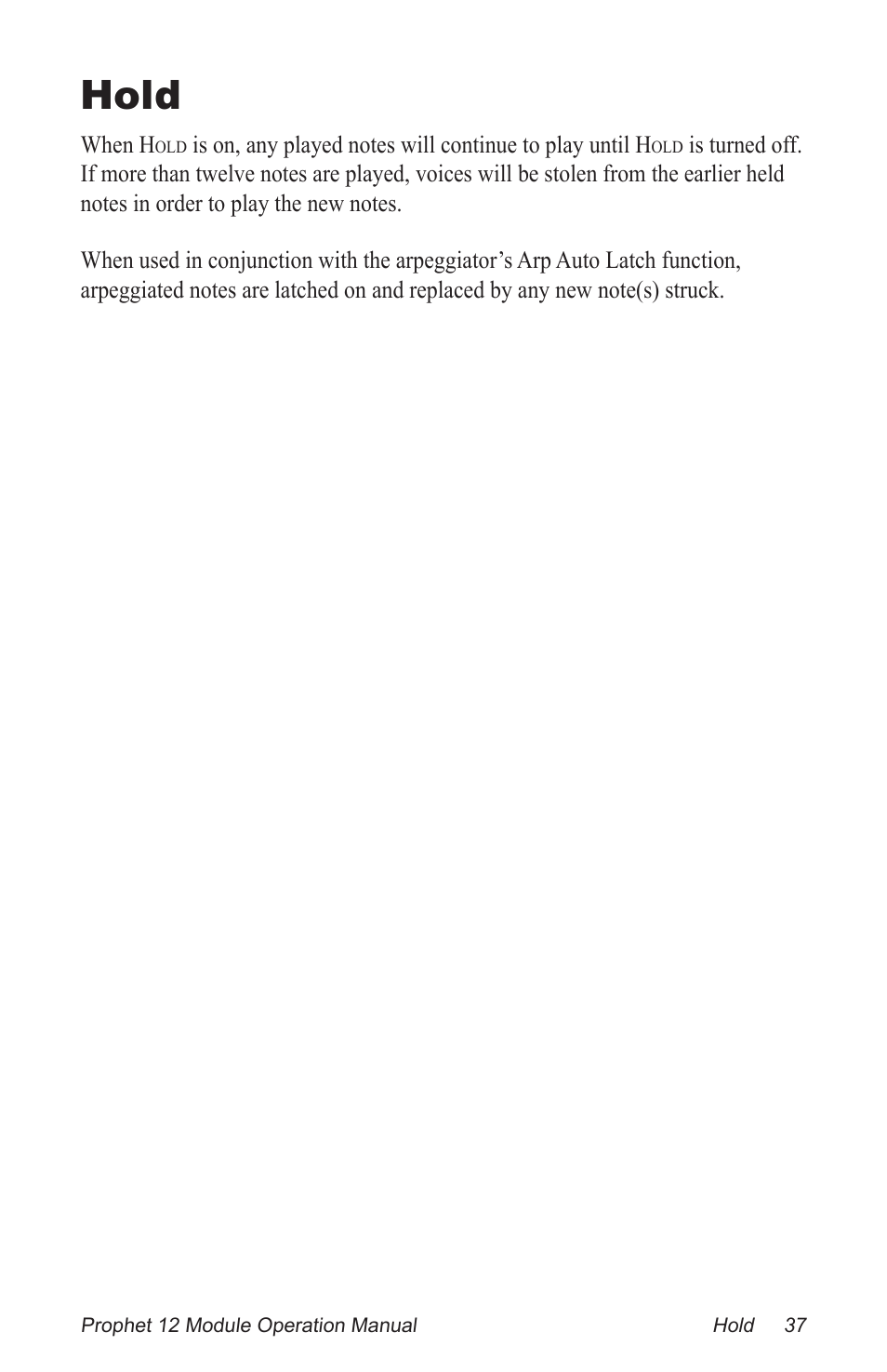 Hold | Dave Smith Instruments PROPHET 12 DESKTOP User Manual | Page 49 / 104