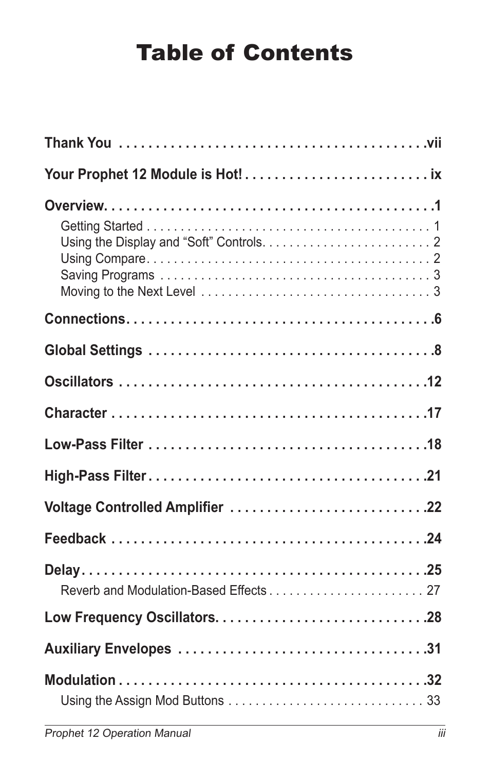 Dave Smith Instruments PROPHET 12 DESKTOP User Manual | Page 5 / 104