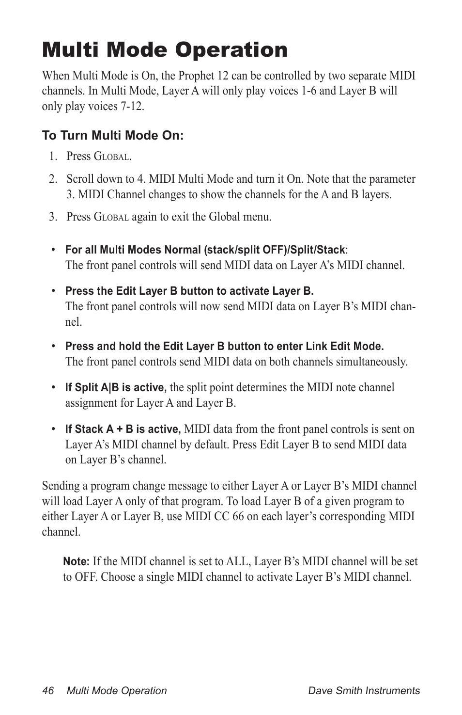 Multi mode operation | Dave Smith Instruments PROPHET 12 DESKTOP User Manual | Page 58 / 104