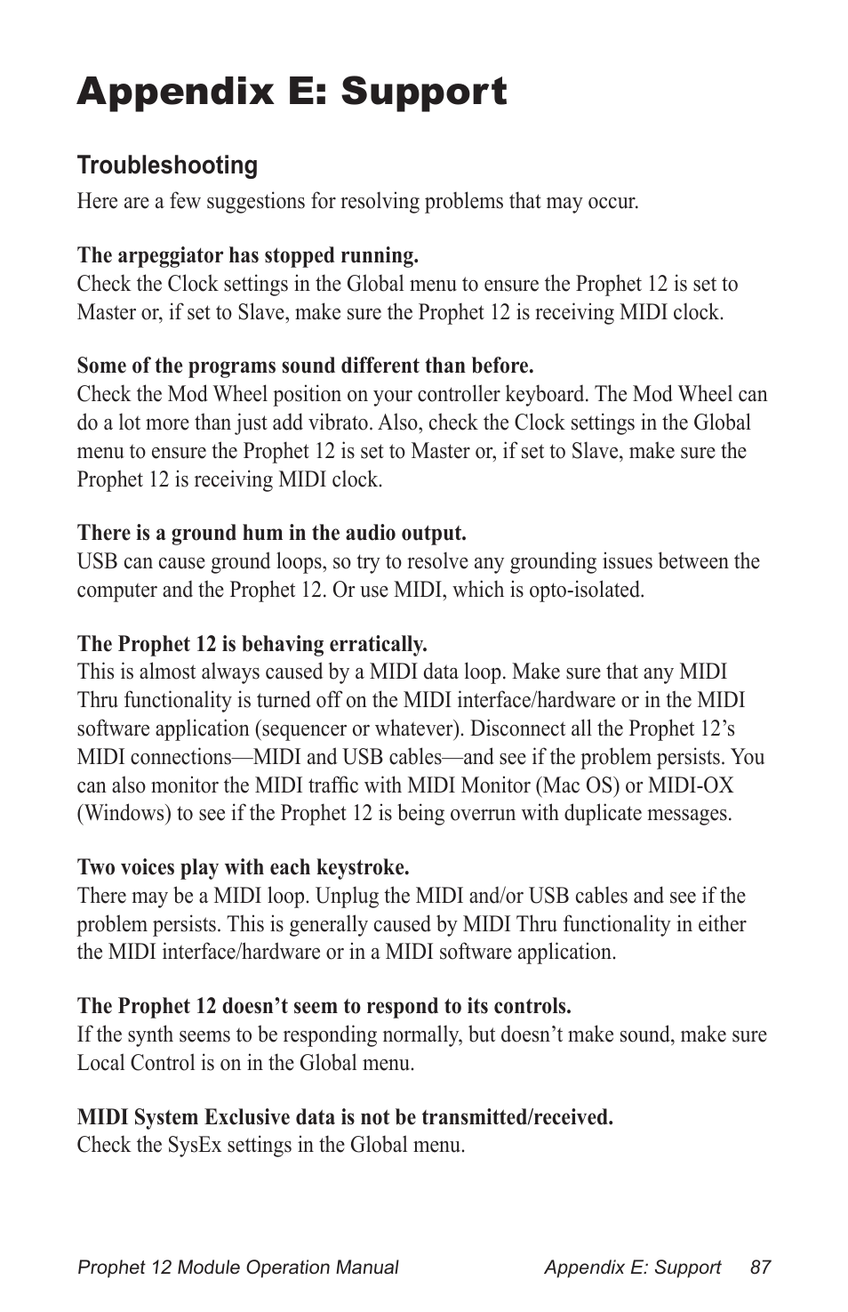 Appendix e: support | Dave Smith Instruments PROPHET 12 DESKTOP User Manual | Page 99 / 104