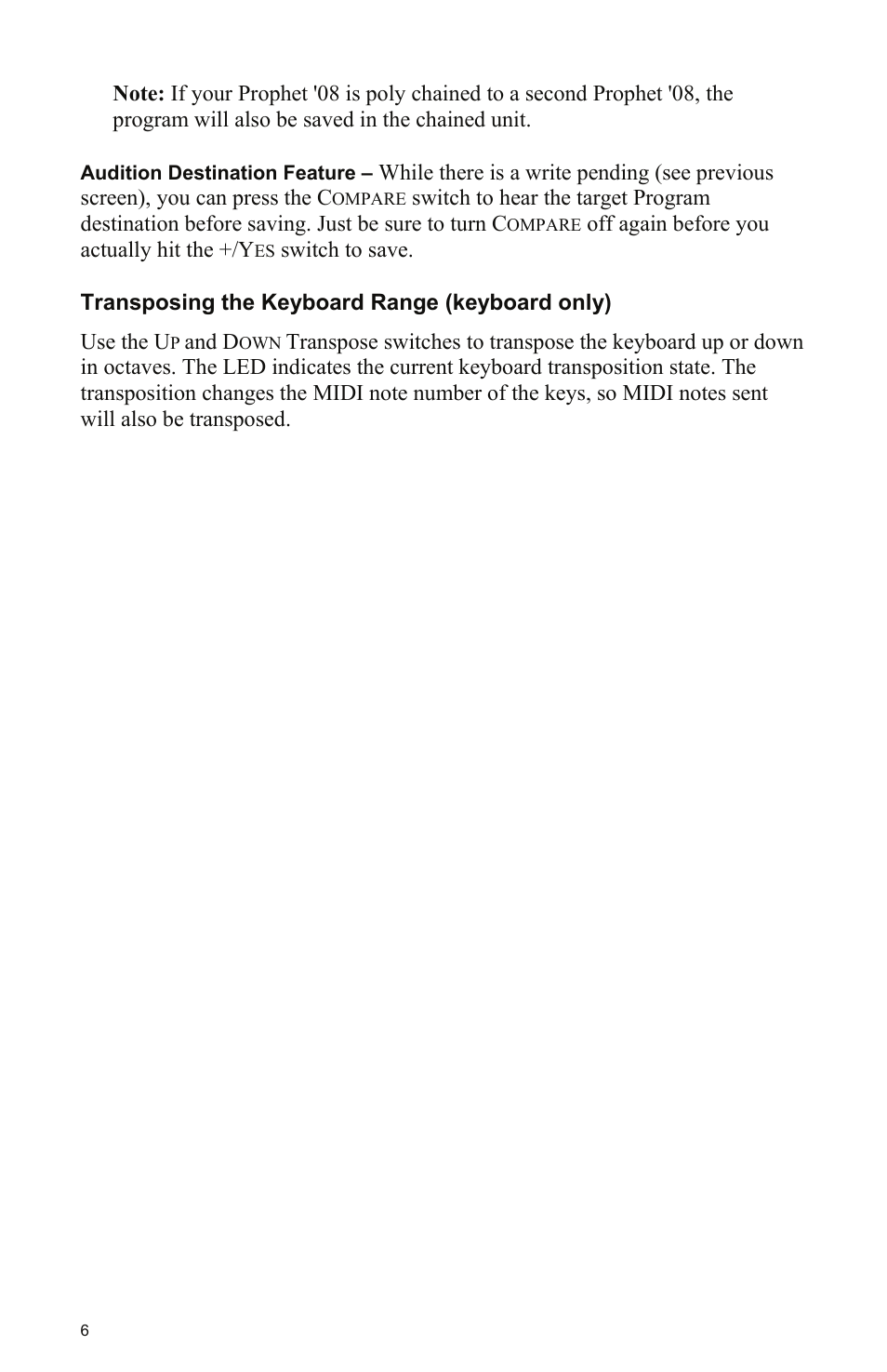 Transposing the keyboard range (keyboard only) | Dave Smith Instruments PROPHET 08 DESKTOP User Manual | Page 12 / 64