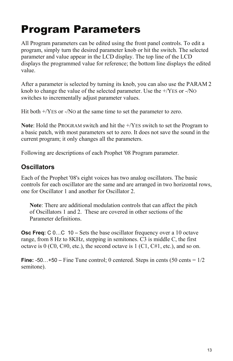 Program parameters, Oscillators | Dave Smith Instruments PROPHET 08 DESKTOP User Manual | Page 19 / 64