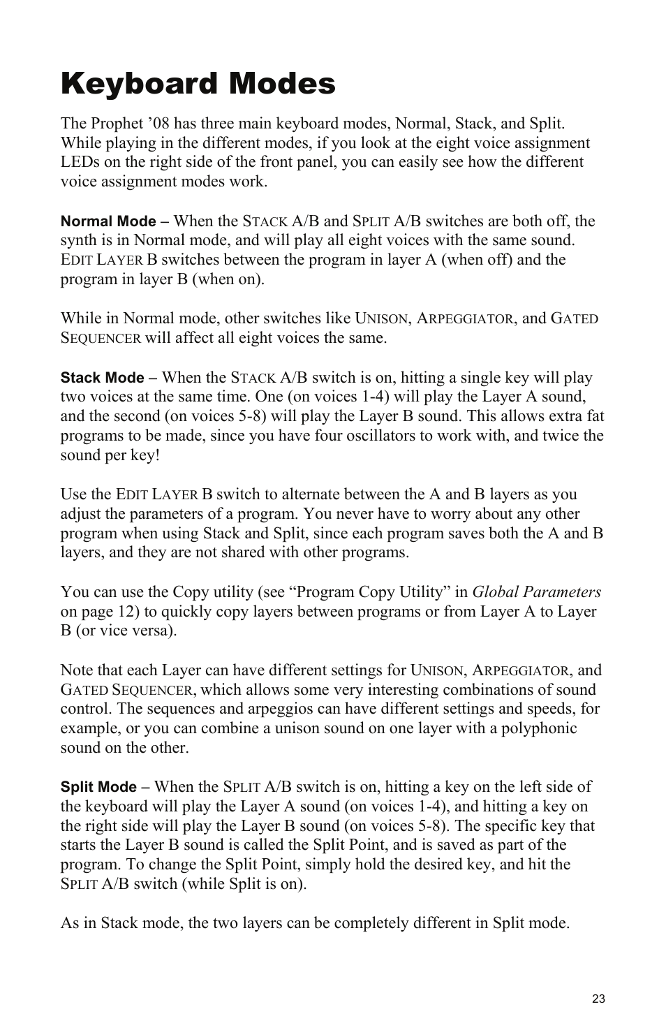 Keyboard modes | Dave Smith Instruments PROPHET 08 DESKTOP User Manual | Page 29 / 64