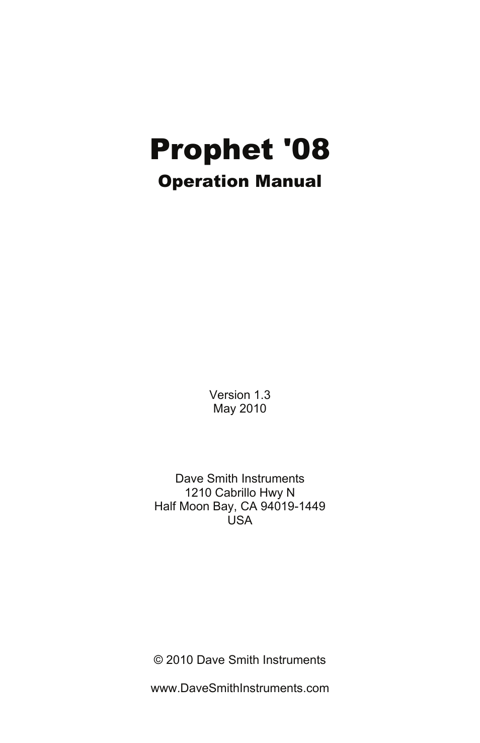 Prophet '08, Operation manual | Dave Smith Instruments PROPHET 08 DESKTOP User Manual | Page 3 / 64