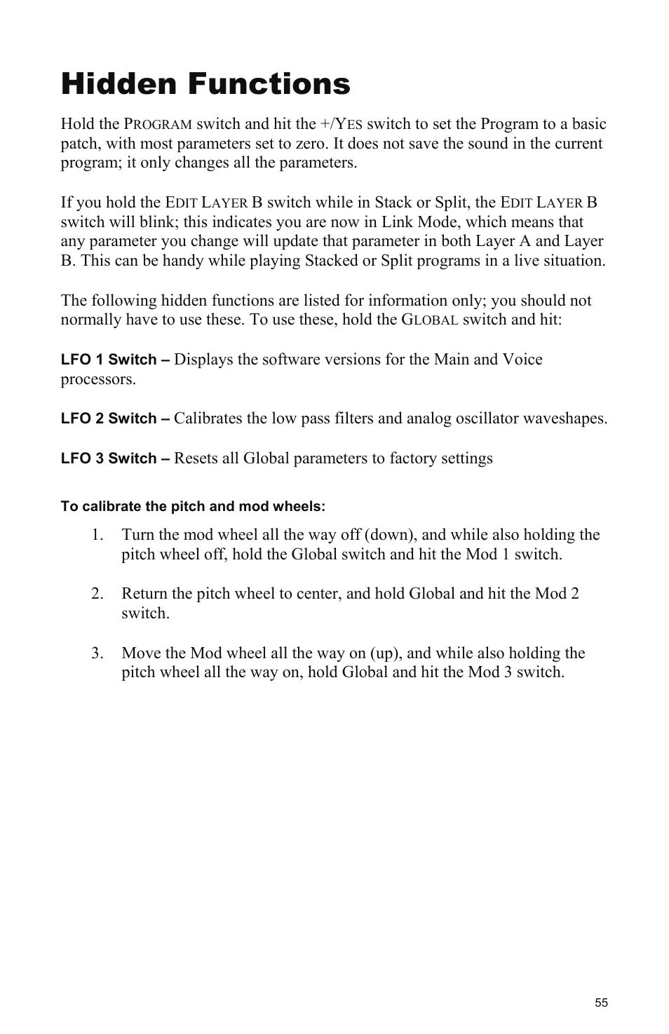 Hidden functions | Dave Smith Instruments PROPHET 08 DESKTOP User Manual | Page 61 / 64