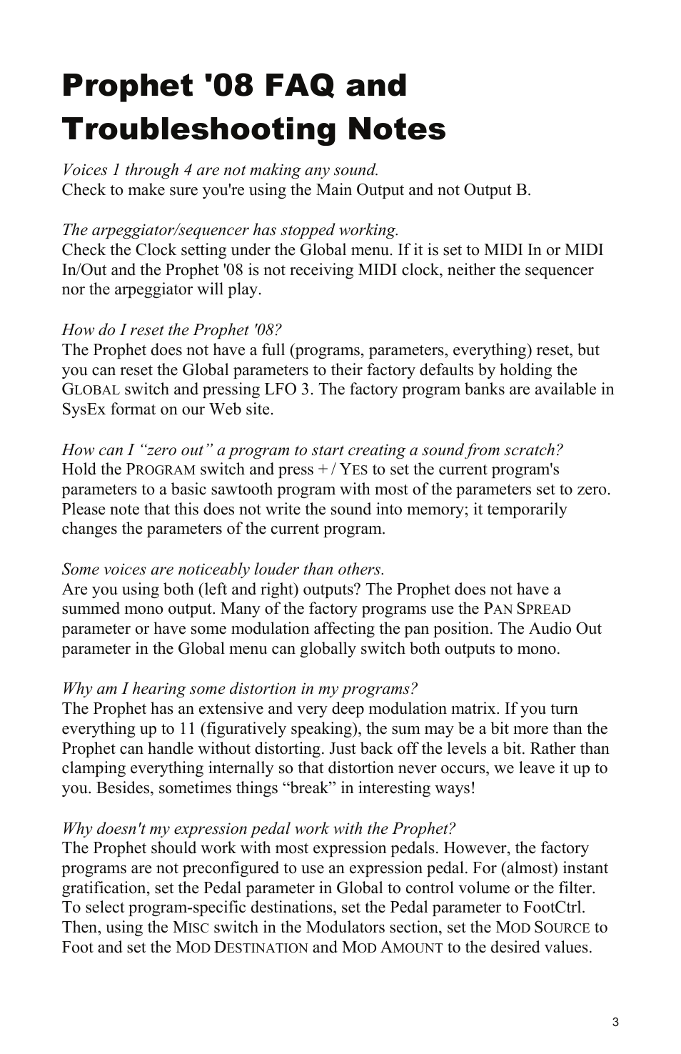 Prophet '08 faq and troubleshooting notes | Dave Smith Instruments PROPHET 08 DESKTOP User Manual | Page 9 / 64