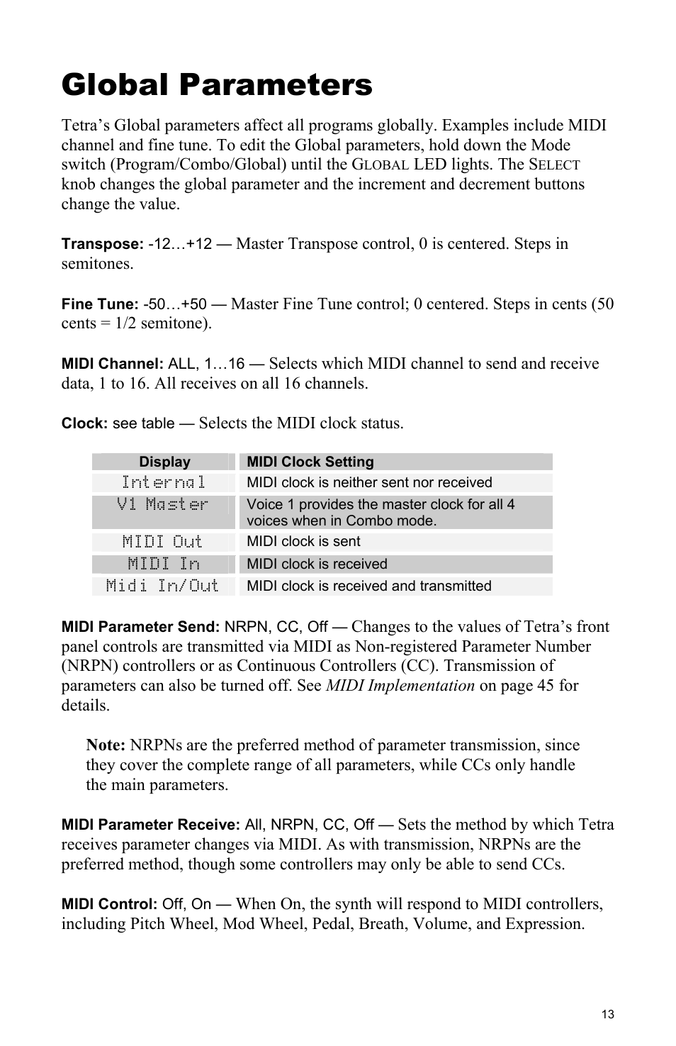 Global parameters | Dave Smith Instruments TETRA User Manual | Page 19 / 76