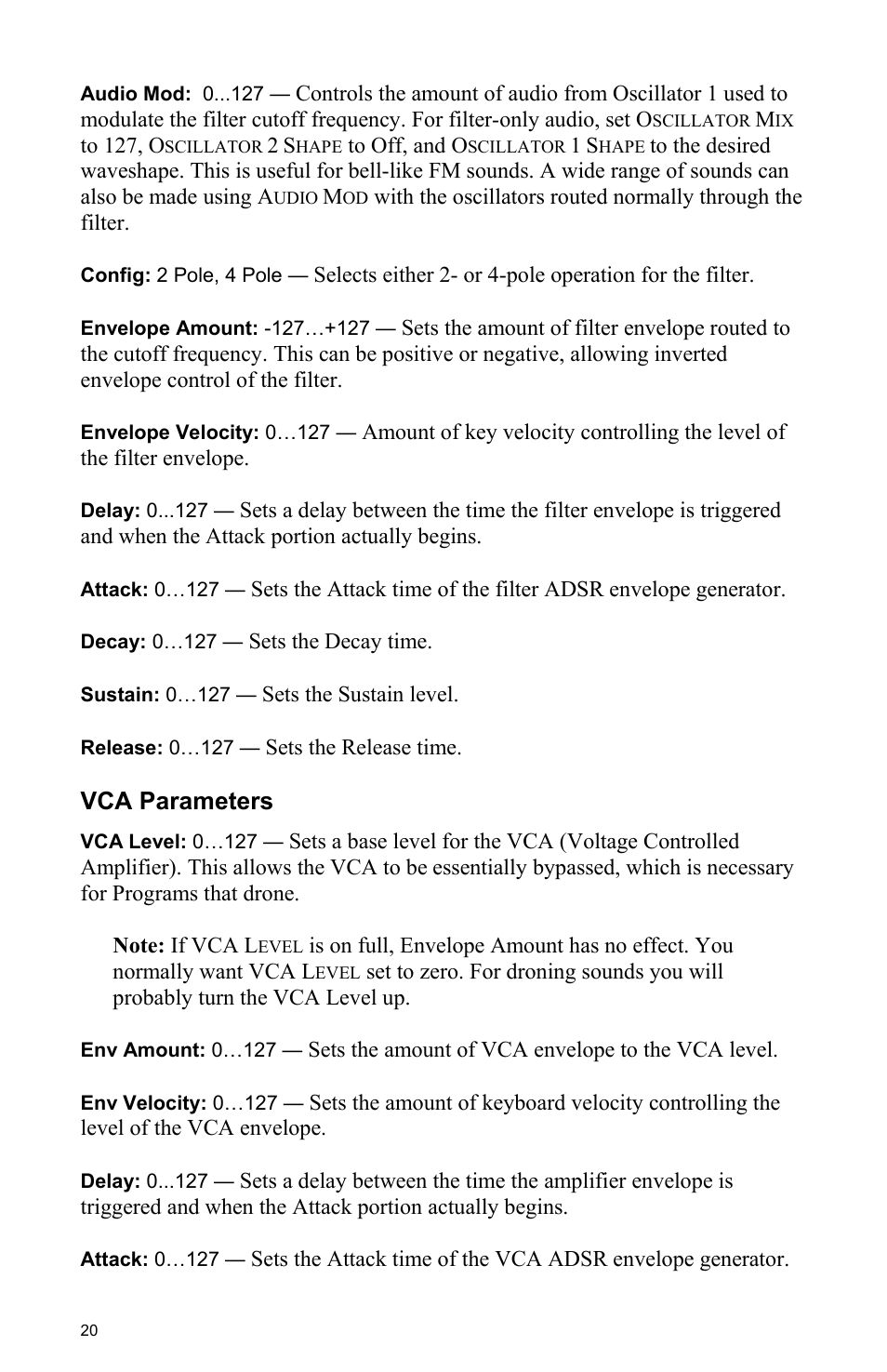 Vca parameters | Dave Smith Instruments TETRA User Manual | Page 26 / 76