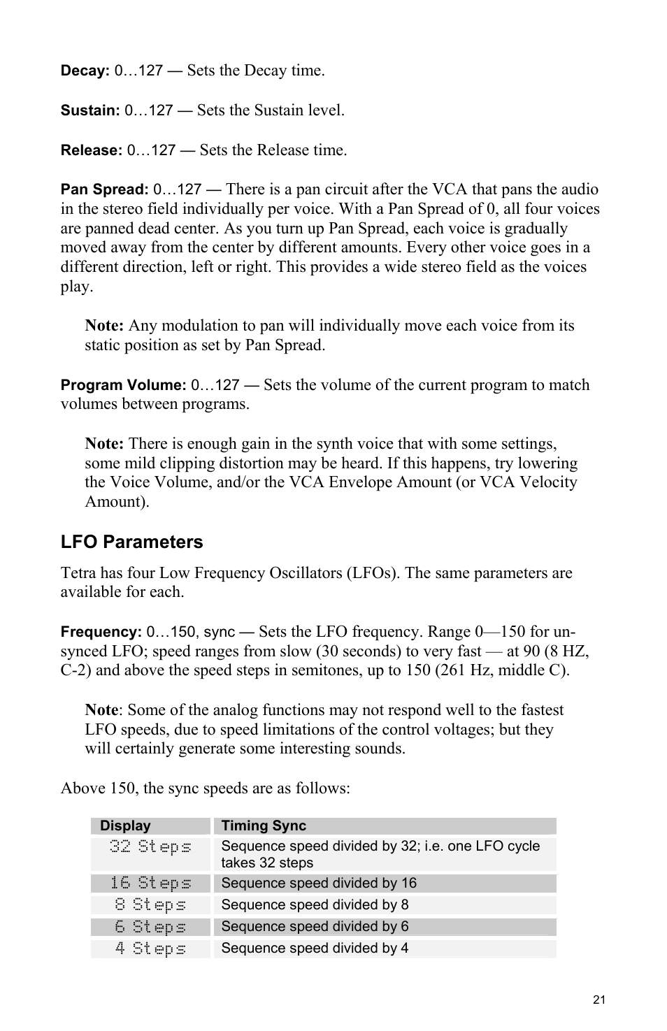 Lfo parameters | Dave Smith Instruments TETRA User Manual | Page 27 / 76