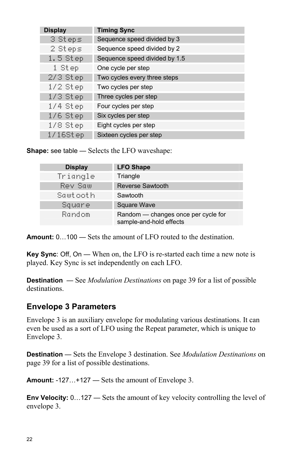 Envelope 3 parameters | Dave Smith Instruments TETRA User Manual | Page 28 / 76