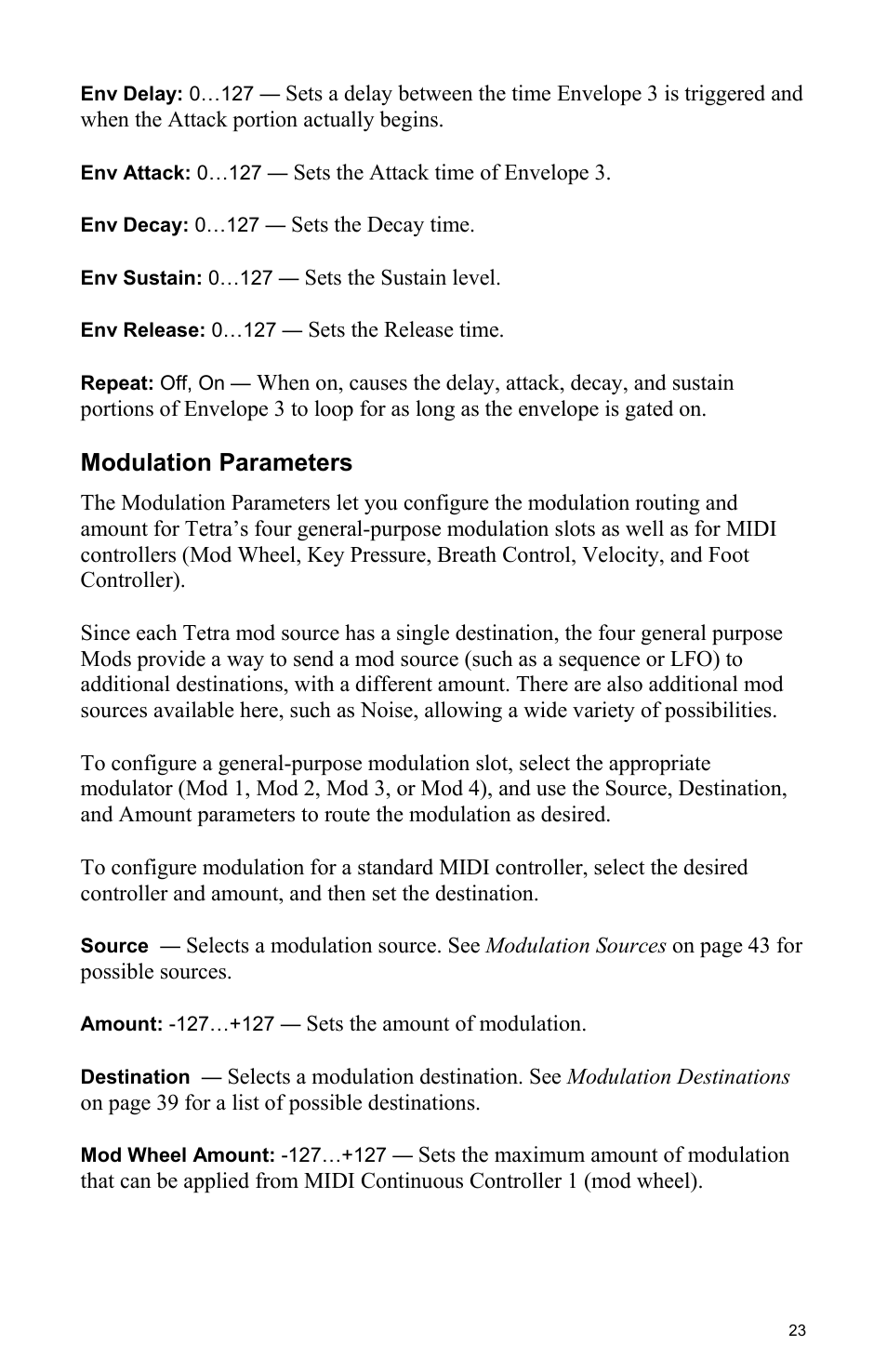 Modulation parameters | Dave Smith Instruments TETRA User Manual | Page 29 / 76