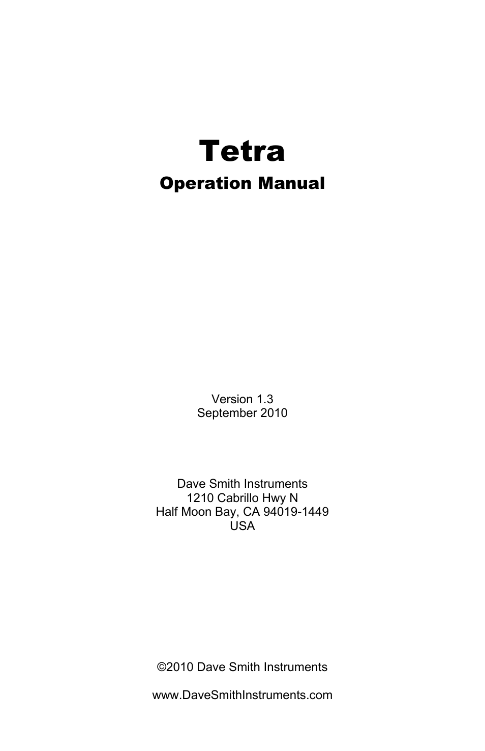 Tetra, Operation manual | Dave Smith Instruments TETRA User Manual | Page 3 / 76