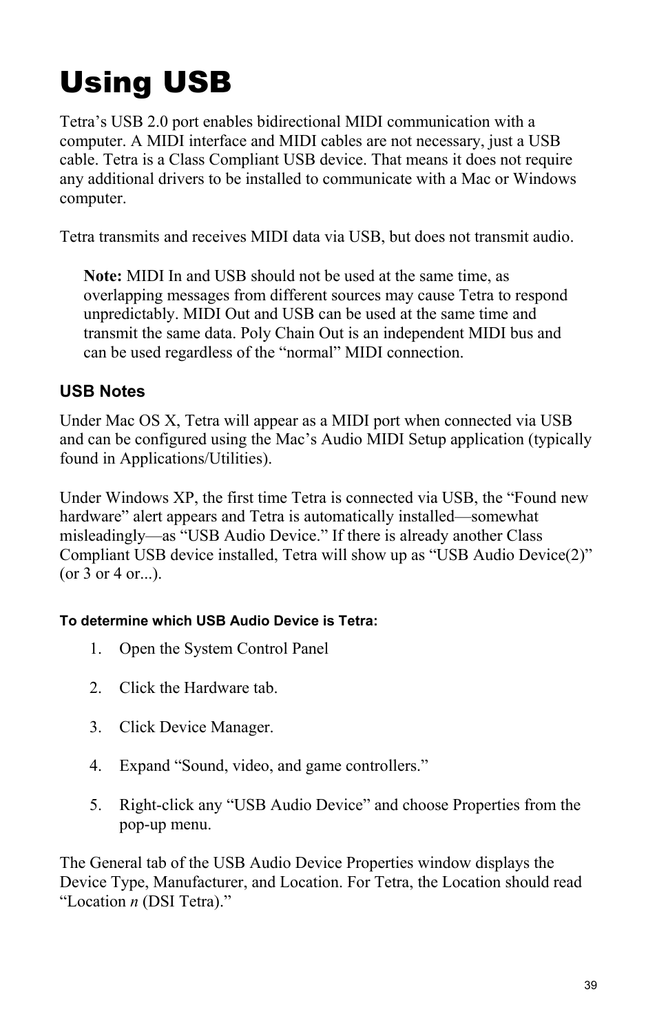 Using usb | Dave Smith Instruments TETRA User Manual | Page 45 / 76