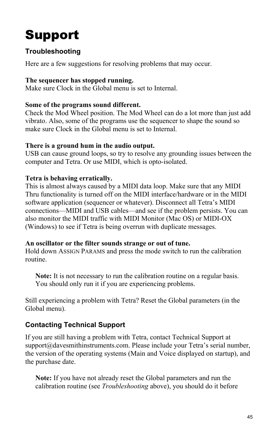 Support | Dave Smith Instruments TETRA User Manual | Page 51 / 76