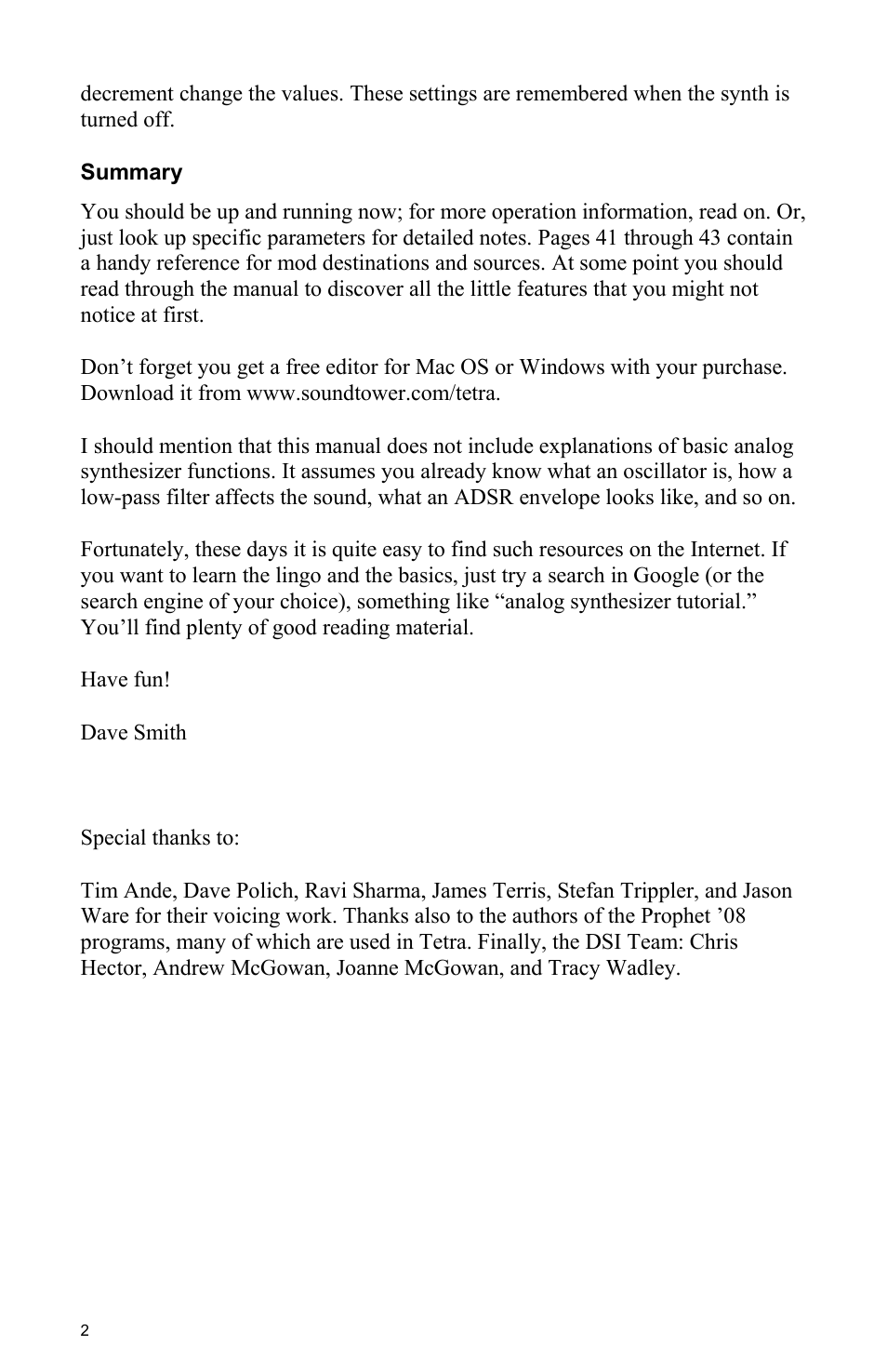 Dave Smith Instruments TETRA User Manual | Page 8 / 76