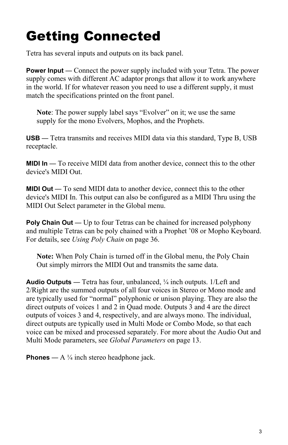 Getting connected | Dave Smith Instruments TETRA User Manual | Page 9 / 76