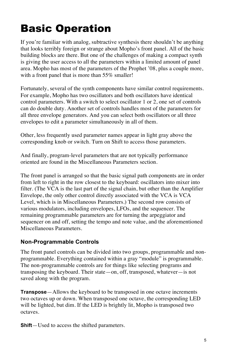 Basic operation | Dave Smith Instruments MOPHO SE User Manual | Page 11 / 72