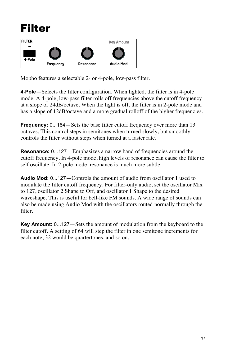 Filter | Dave Smith Instruments MOPHO SE User Manual | Page 23 / 72