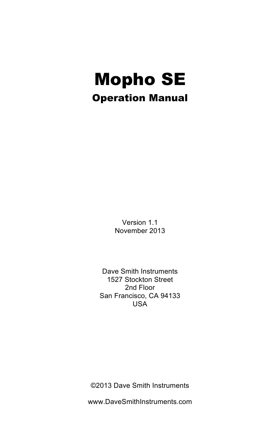 Mopho se, Operation manual | Dave Smith Instruments MOPHO SE User Manual | Page 3 / 72