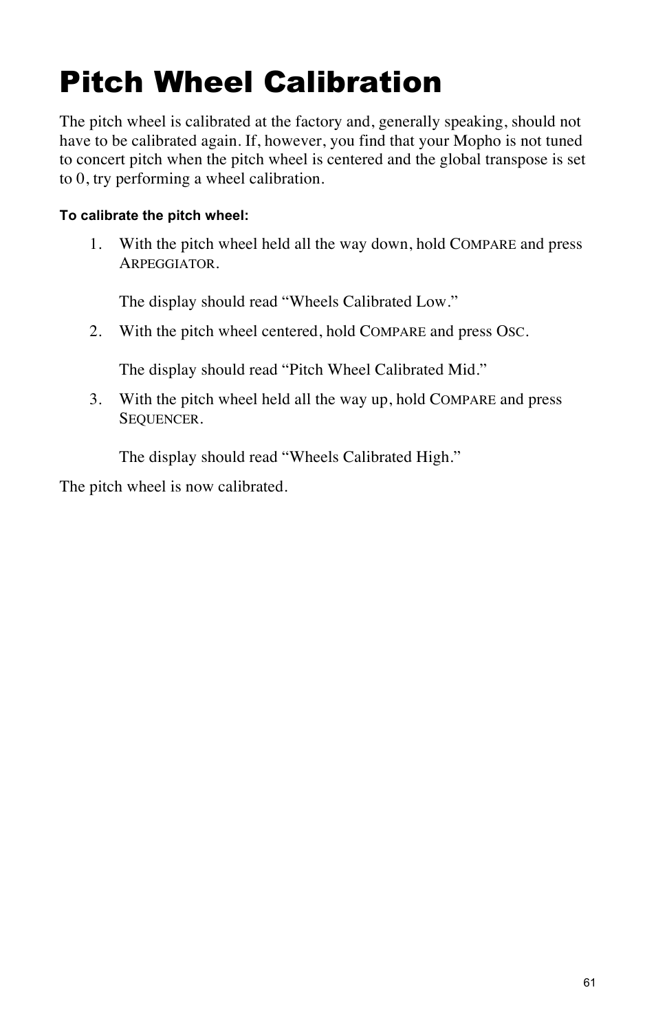 Pitch wheel calibration | Dave Smith Instruments MOPHO SE User Manual | Page 67 / 72