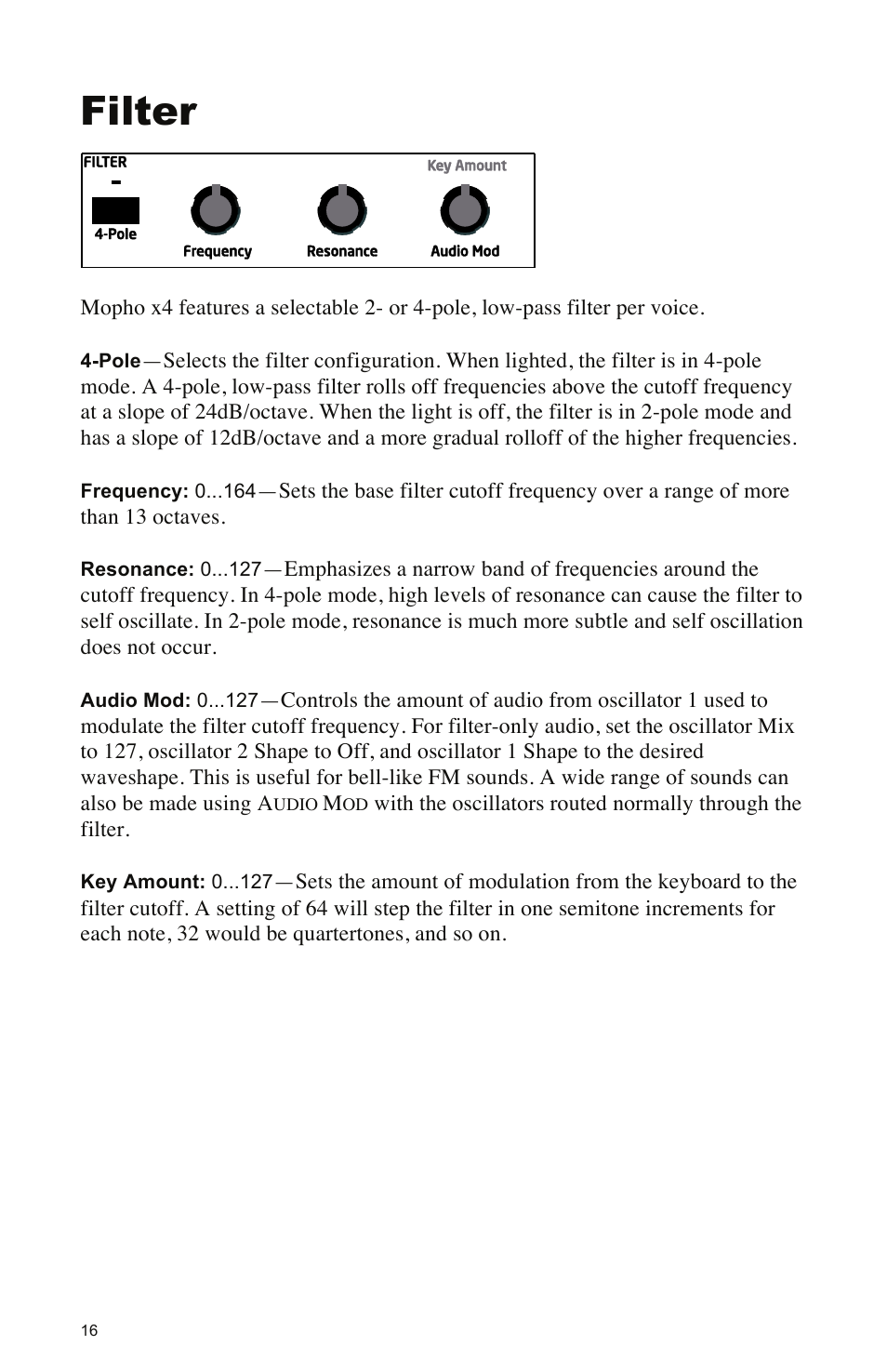 Filter | Dave Smith Instruments MOPHO X4 User Manual | Page 22 / 68
