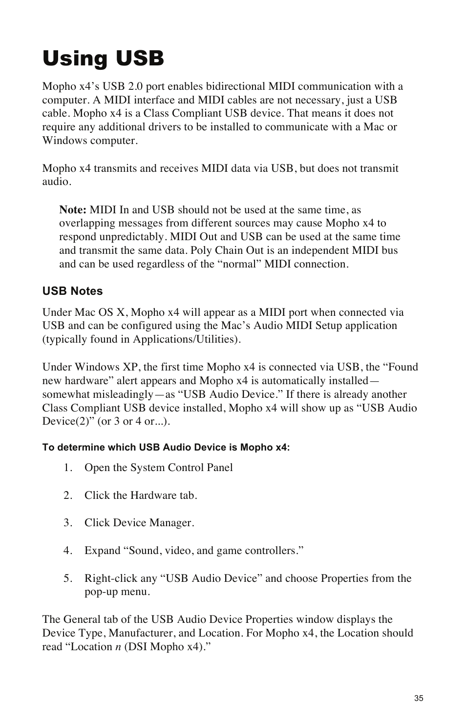 Using usb | Dave Smith Instruments MOPHO X4 User Manual | Page 41 / 68