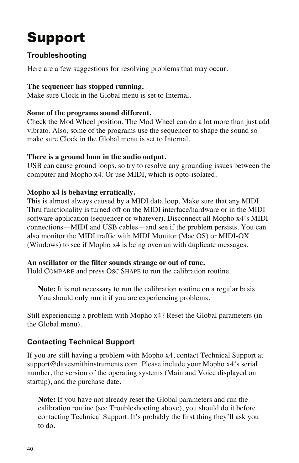 Support | Dave Smith Instruments MOPHO X4 User Manual | Page 46 / 68