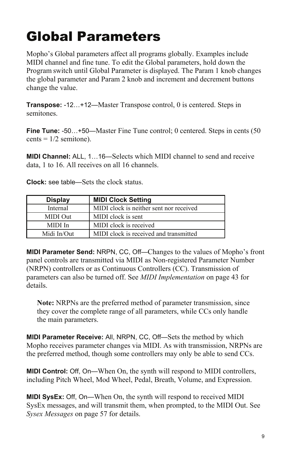 Global parameters | Dave Smith Instruments MOPHO KEYBOARD User Manual | Page 15 / 68