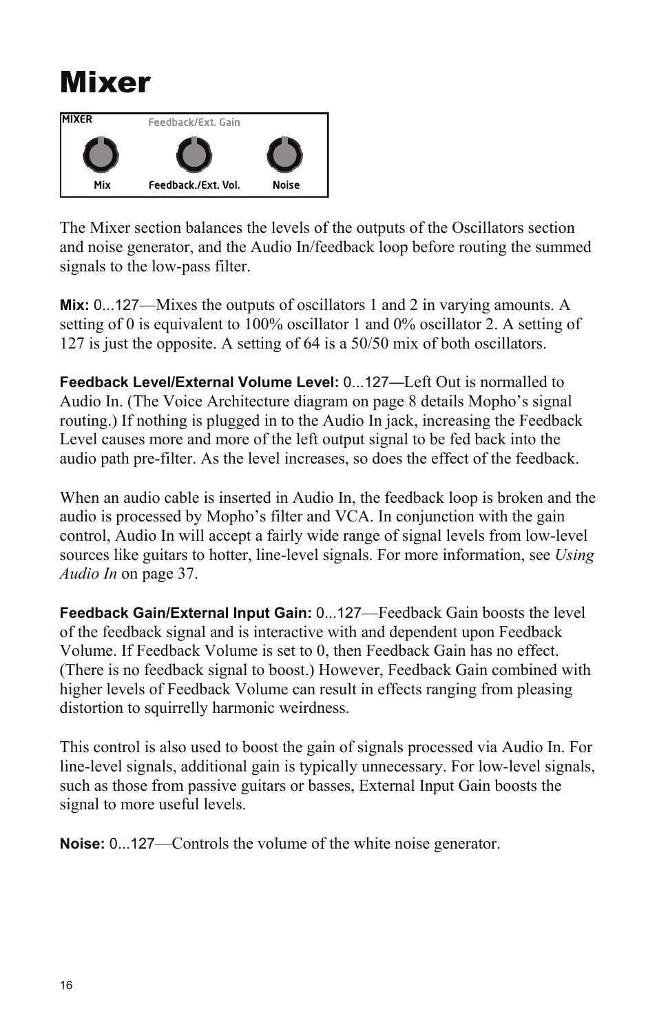Mixer | Dave Smith Instruments MOPHO KEYBOARD User Manual | Page 22 / 68